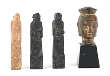 ASIAN STONE & METAL FIGURINES, JADE BUCKLE, & BUDDHA