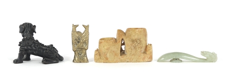 ASIAN STONE & METAL FIGURINES, JADE BUCKLE, & BUDDHA