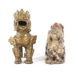 ASIAN STONE & METAL FIGURINES, JADE BUCKLE, & BUDDHA