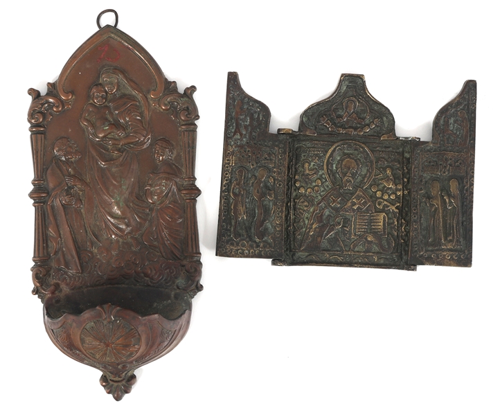 GREEK ORTHODOX TRIPTYCH ICON & HOLY WATER FONT