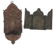 GREEK ORTHODOX TRIPTYCH ICON & HOLY WATER FONT