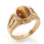 MENS 10K YELLOW GOLD TIGERS EYE FASHION RING