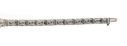 ART DECO 10K GOLD DIAMOND EMERALD FILIGREE BRACELET
