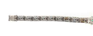 ART DECO 10K GOLD DIAMOND EMERALD FILIGREE BRACELET