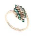 LADIES 10K YELLOW GOLD EMERALD & DIAMOND FASHION RING