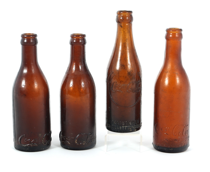 EARLY COCA COLA AMBER BOTTLES - LOT OF 4