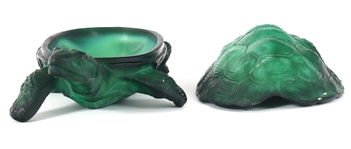 ART DECO MALACHITE GLASS TORTOISE BOX