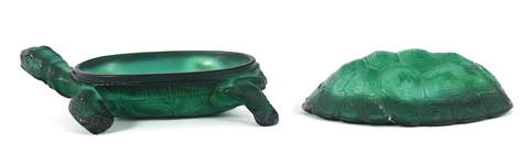 ART DECO MALACHITE GLASS TORTOISE BOX