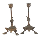 ART NOUVEAU BRASS CANDLESTICKS & BRONZE LILY DISH