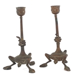 ART NOUVEAU BRASS CANDLESTICKS & BRONZE LILY DISH