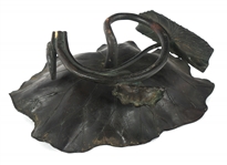 ART NOUVEAU BRASS CANDLESTICKS & BRONZE LILY DISH