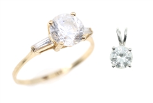 14K YELLOW & WHITE GOLD CUBIC ZIRCONIA RING & PENDANT