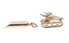 10K YELLOW GOLD CHARMS - MILITARY TANK & WHISTLE