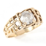 MENS 14K YELLOW GOLD NUGGET DESIGN CUBIC ZIRCONIA RING