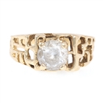 MEN'S 14K YELLOW GOLD NUGGET DESIGN CUBIC ZIRCONIA RING