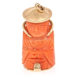 14K YELLOW GOLD CORAL & CARNELIAN PENDANTS