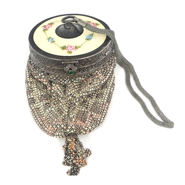 RIPLEY & GOWEN CO STERLING SILVER TOP ENAMEL MESH PURSE
