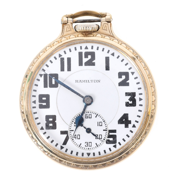 MENS HAMILTON GOLD FILLED CASE RAILROAD POCKET WATCH