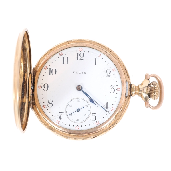 MENS ELGIN GOLD FILLED HUNTERS CASE POCKET WATCH
