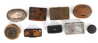 SNUFF BOXES & LIGHTERS - WOOD, BRASS, NICKEL