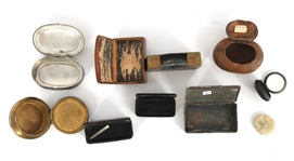 SNUFF BOXES & LIGHTERS - WOOD, BRASS, NICKEL