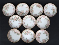 T&V LIMOGES PORCELAIN TEA SET - TEAPOT, CUPS, SAUCERS