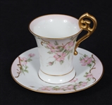 T&V LIMOGES PORCELAIN TEA SET - TEAPOT, CUPS, SAUCERS