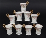T&V LIMOGES PORCELAIN TEA SET - TEAPOT, CUPS, SAUCERS