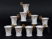 T&V LIMOGES PORCELAIN TEA SET - TEAPOT, CUPS, SAUCERS