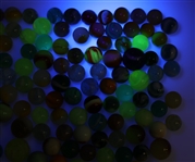 EARLY 20th C. GLASS MARBLES - SLAG, UV, CLEARIES & MORE