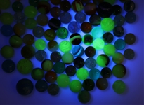 EARLY 20th C. GLASS MARBLES - SLAG, UV, CLEARIES & MORE