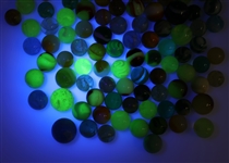 EARLY 20th C. GLASS MARBLES - SLAG, UV, CLEARIES & MORE