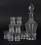 DAUM CRYSTAL SORCY PATTERN DECANTER & SHOT GLASSES