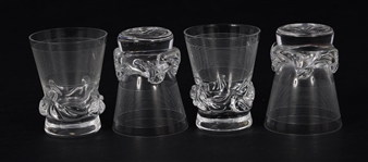 DAUM CRYSTAL SORCY PATTERN DECANTER & SHOT GLASSES