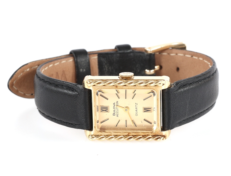 LADIES BULOVA ACCUTRON 14K YELLOW GOLD CASE WRIST WATCH
