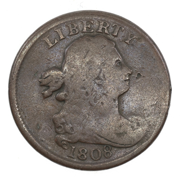 1808 US DRAPED BUST HALF CENT COIN