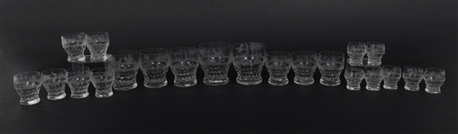 ETCHED CRYSTAL FOREST SCENE LIQUOR & CORDIAL GLASSES