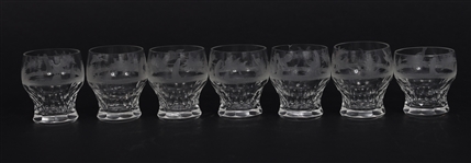 ETCHED CRYSTAL FOREST SCENE LIQUOR & CORDIAL GLASSES