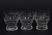 ETCHED CRYSTAL FOREST SCENE LIQUOR & CORDIAL GLASSES