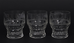ETCHED CRYSTAL FOREST SCENE LIQUOR & CORDIAL GLASSES
