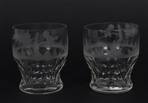ETCHED CRYSTAL FOREST SCENE LIQUOR & CORDIAL GLASSES