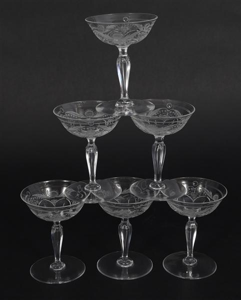 ETCHED CRYSTAL CHAMPAGNE GLASSES 
