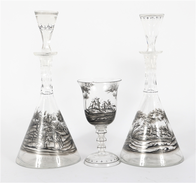 JOSEF LENHARDT SCHWARZLOT GLASS GOBLET & DECANTERS