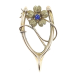 10K YELLOW GOLD HORSESHOE FLOWER BROOCH PIN