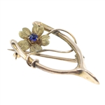 10K YELLOW GOLD HORSESHOE FLOWER BROOCH PIN