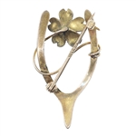 10K YELLOW GOLD HORSESHOE FLOWER BROOCH PIN