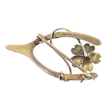 10K YELLOW GOLD HORSESHOE FLOWER BROOCH PIN