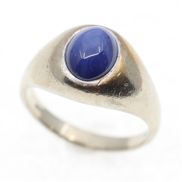 MENS 10K WHITE GOLD STAR SAPPHIRE RING