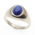 MENS 10K WHITE GOLD STAR SAPPHIRE RING