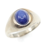 MENS 10K WHITE GOLD STAR SAPPHIRE RING